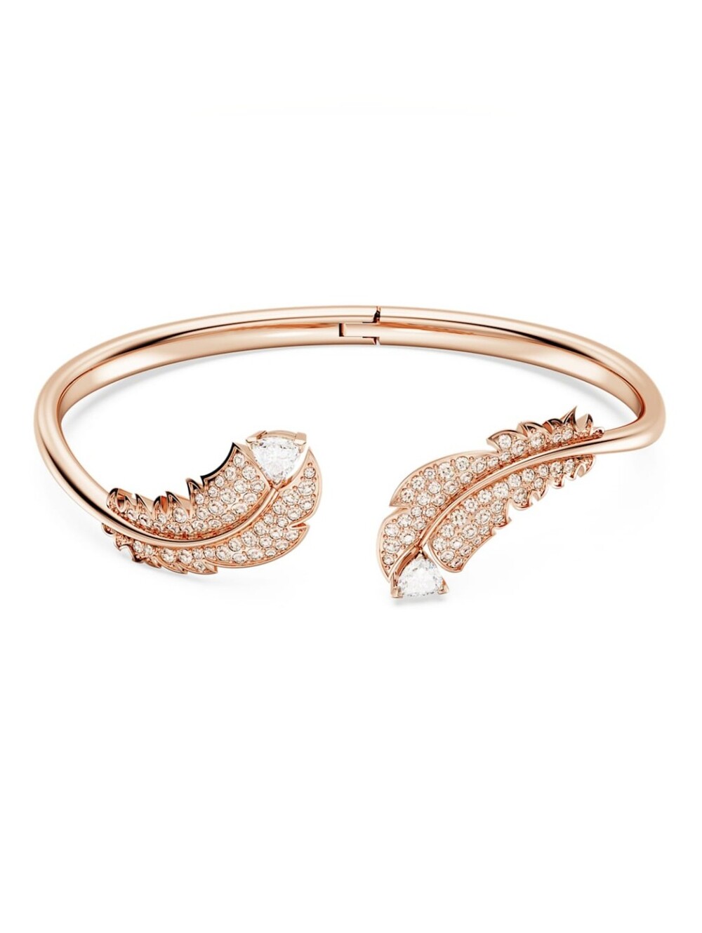 Swarovski Feather Bangle – White Crystals, Rose Gold-Tone Plated